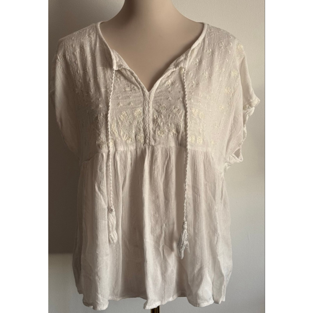 Women's Rachel Roy Tunic Top L White Embroidered